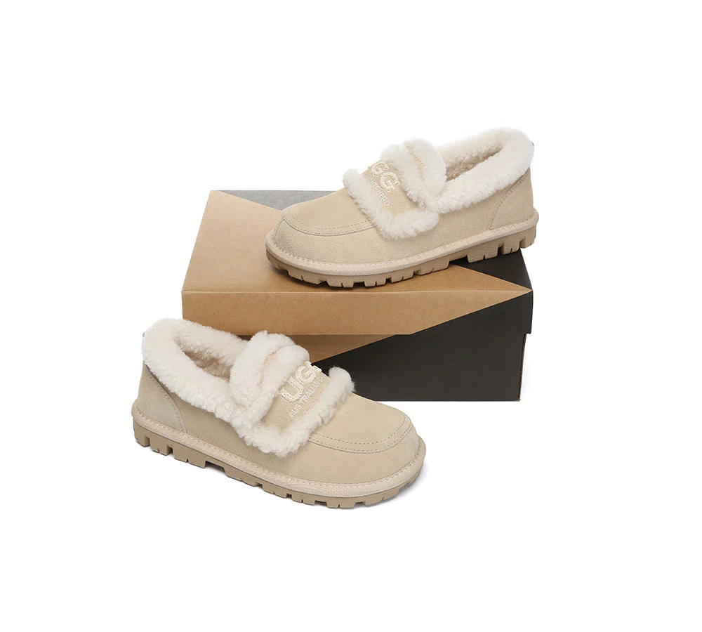 AUSTRALIAN SHEPHERD? UGG Slippers Women Sheepskin Wool Ankle Rilee Loafers