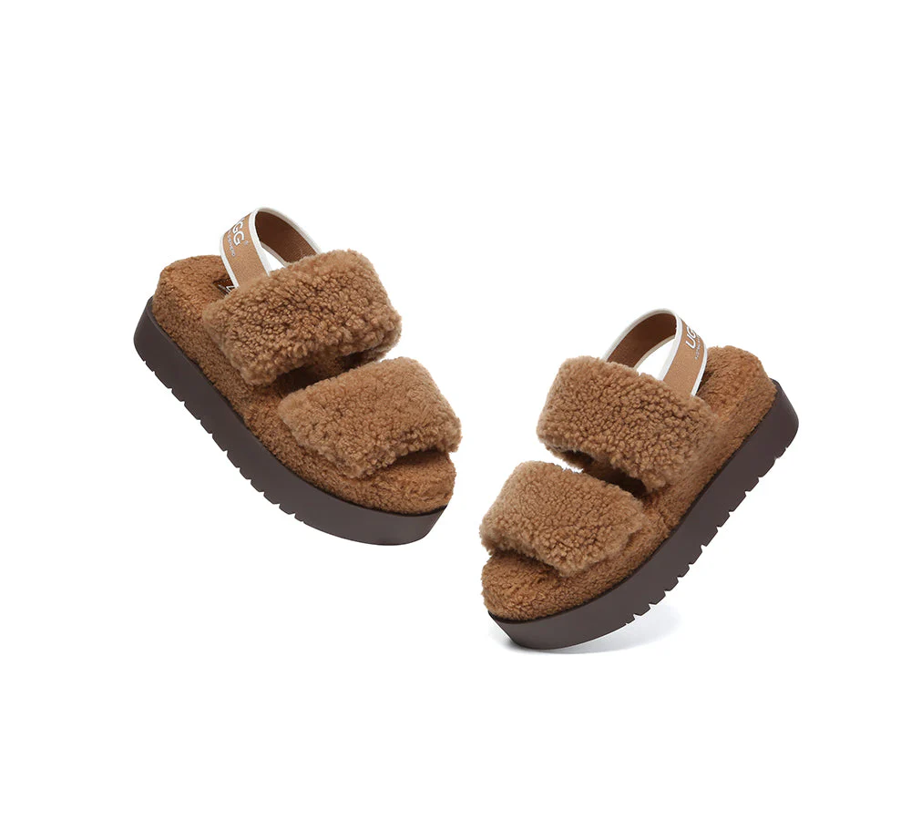 AUSTRALIAN SHEPHERD? UGG Women Double Strap Slingback Platform Fluffy Slides Lyam