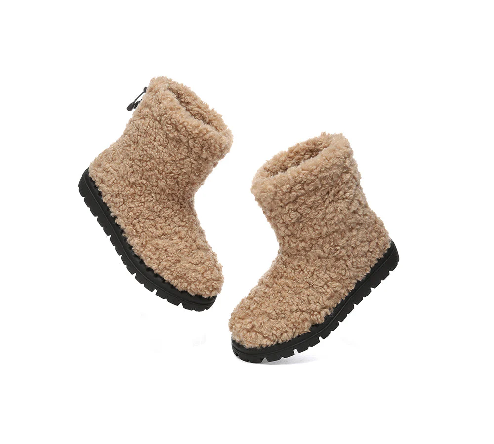 EVERAU? UGG Boots Sheepskin Wool Plush Drawstring Peggy