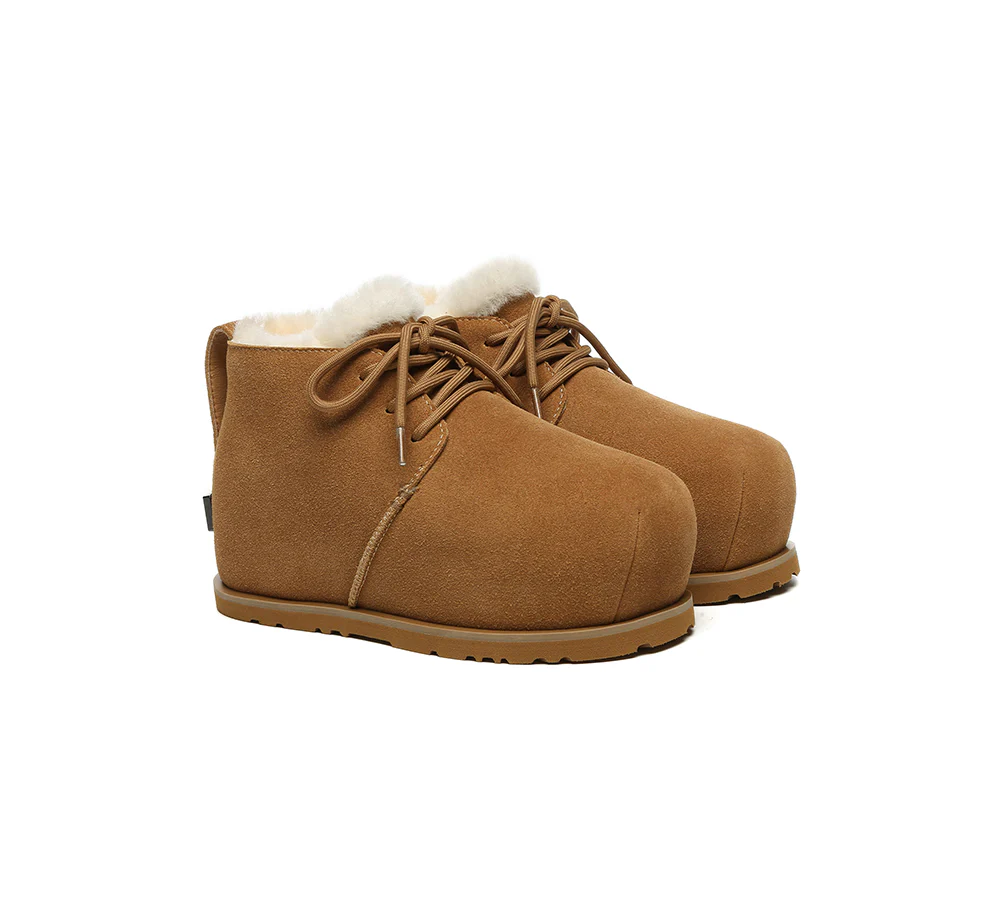 UGG EVERAU? UGG Boots Women Sheepskin Wool Ankle Lace-Up Euro Loaf Paxton