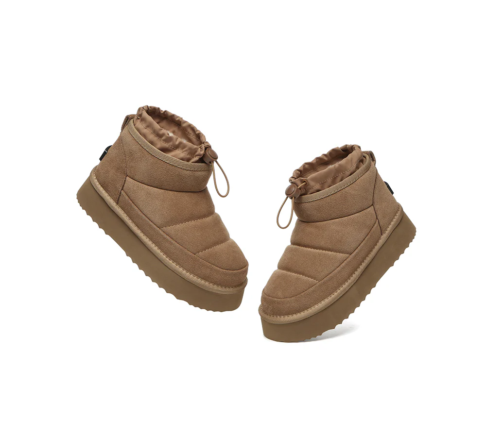 UGG EVERAU? UGG Boots Women Sheepskin Wool Drawstring Platform Picken