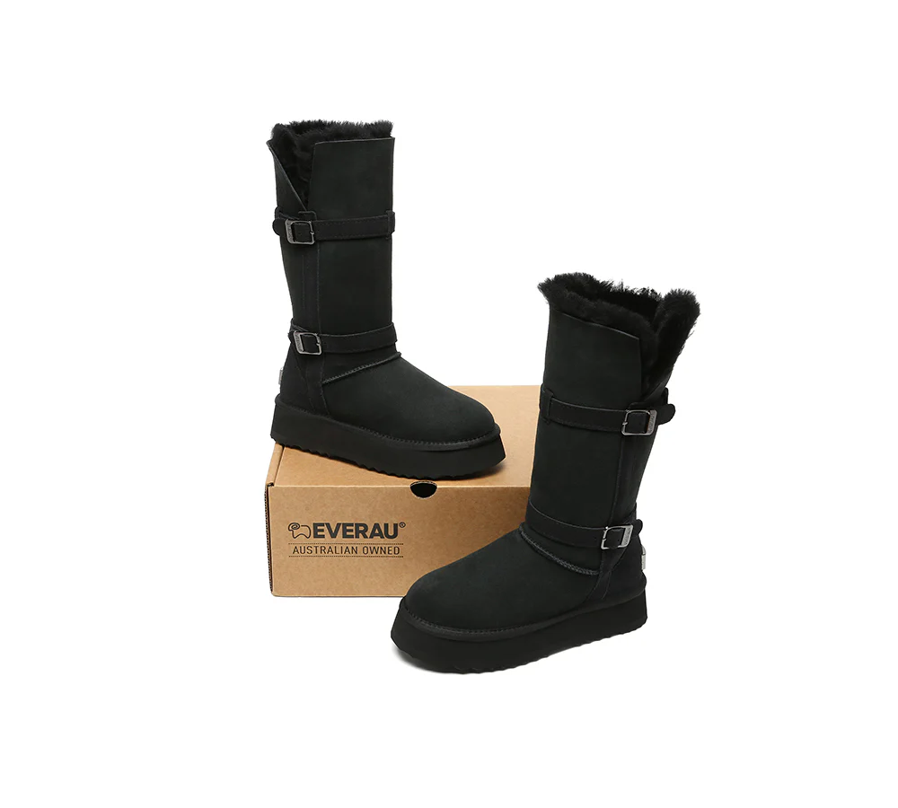 UGG EVERAU? UGG Boots Women Sheepskin Wool Knee High Platform Tall Valerie
