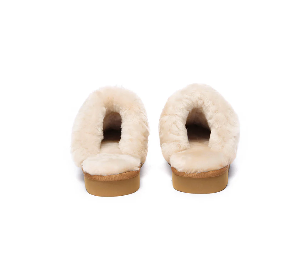 EVERAU? UGG Slippers Sheepskin Wool Suede Scuff Muffin