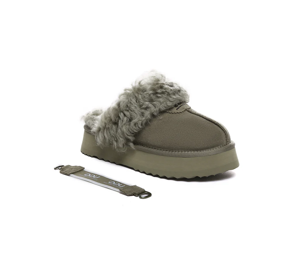 AUSTRALIAN SHEPHERD? 2-Way Style UGG Slippers Women Removable Strap Slingback Platform Waffle Curly