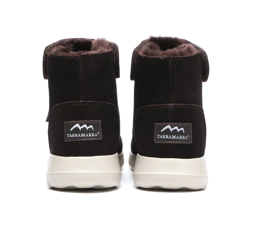 TARRAMARRA? Women Leather Sheepskin Wool Button Zipper Ankle Boots Tyria