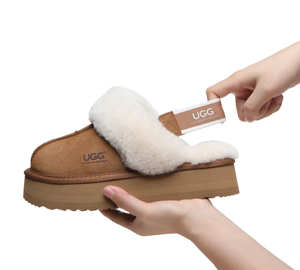 AUSTRALIAN SHEPHERD? 2-Way Style UGG Slippers Women Removable Strap Slingback Platform Muffin