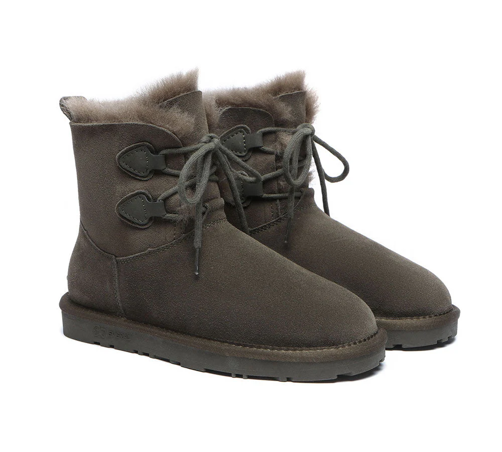EVERAU? UGG Boots Women Sheepskin Wool Lace Up Short Stark