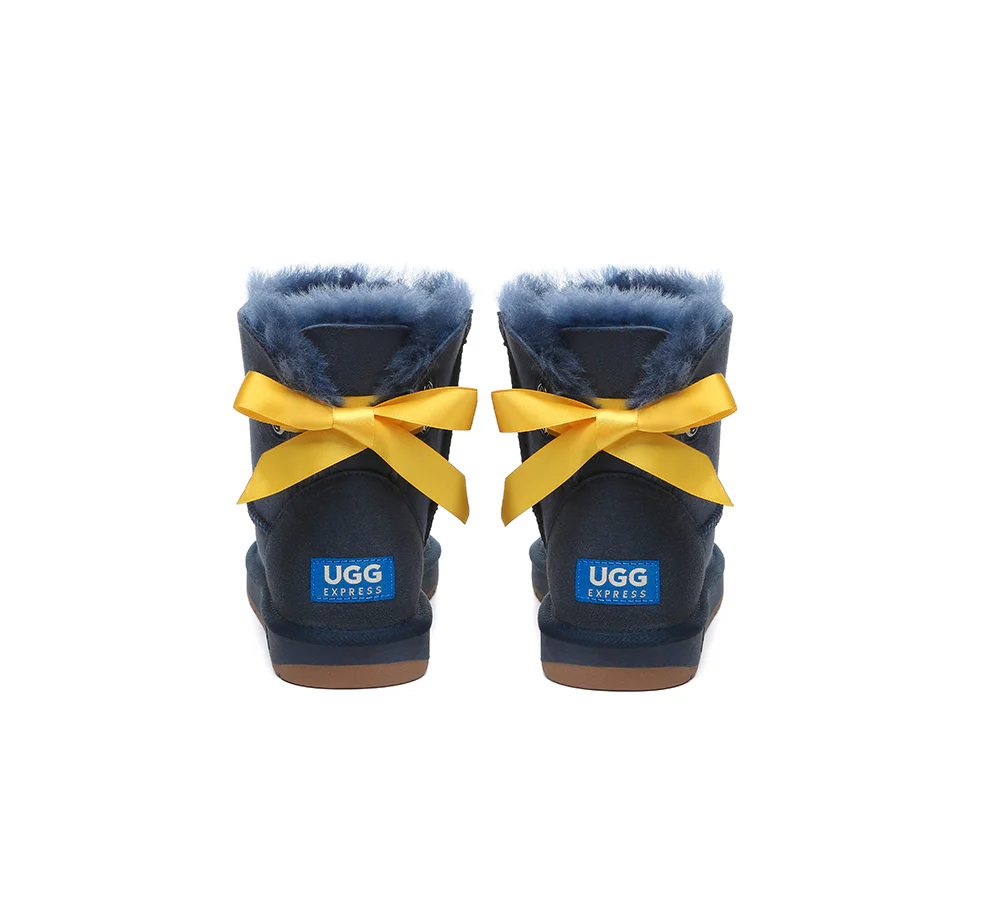 UGG EXPRESS? Beyond Blue UGG Boots Sheepskin Wool Mini Back Bow