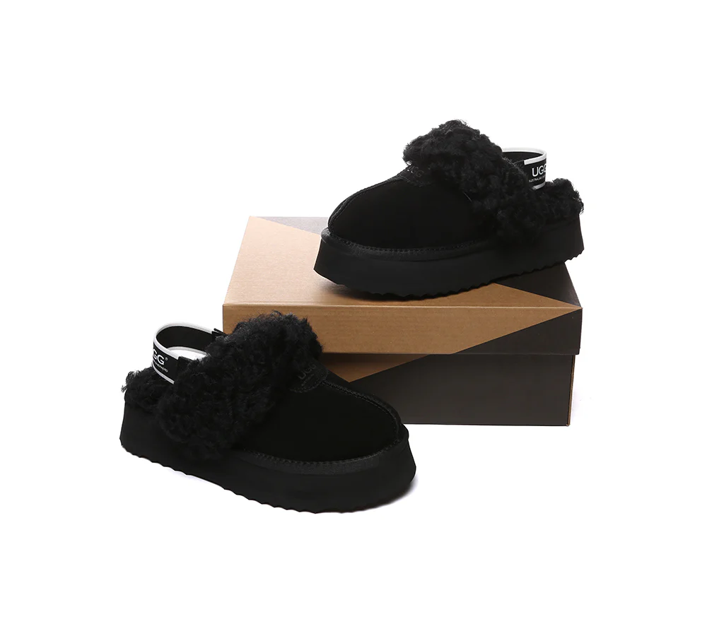 AUSTRALIAN SHEPHERD? 2-Way Style UGG Slippers Women Removable Strap Slingback Platform Waffle Curly