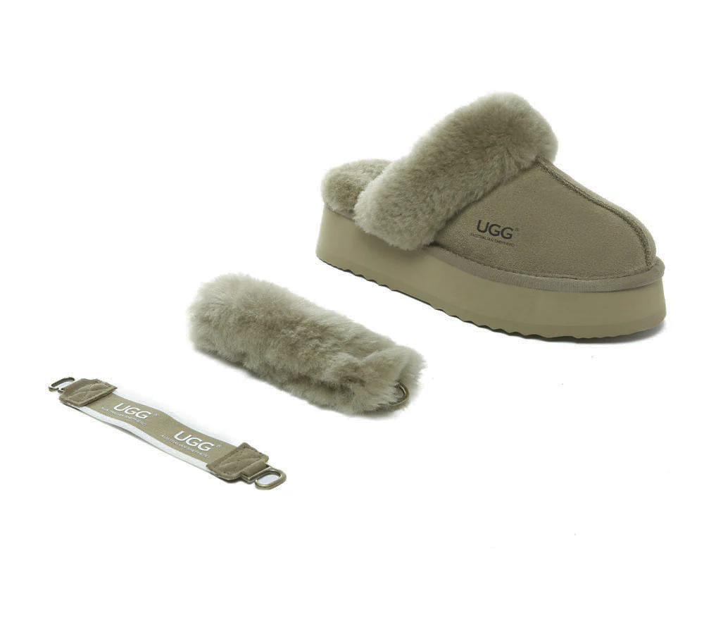AUSTRALIAN SHEPHERD? UGG Slippers Women Removable Wool Strap Slingback Platform Musa