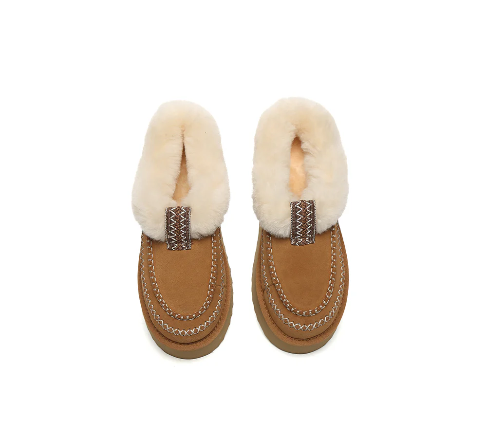 AUSTRALIAN SHEPHERD? UGG Slippers Women Sheepskin Wool Collar Ankle Platform Santana