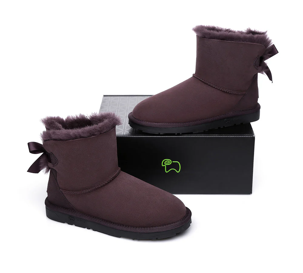EVERAU? UGG Boots Women Sheepskin Wool Mini Single Back Bow