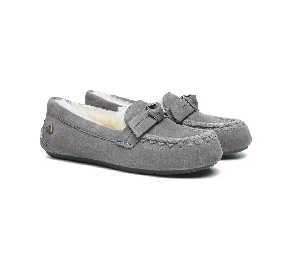 EVERAU? UGG Slippers Women Sheepskin Wool Bow Ankle Woven Moccasins