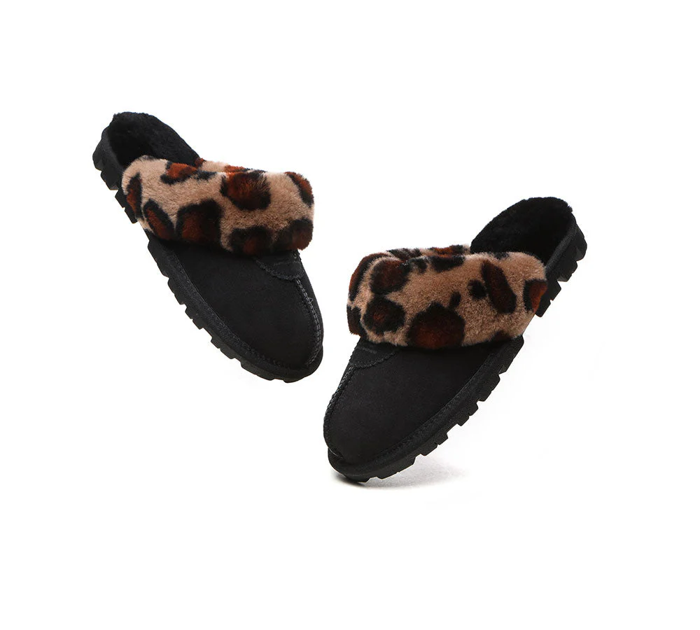 AUSTRALIAN SHEPHERD? UGG Slippers Women Double Face Sheepskin Wool Leopard Print