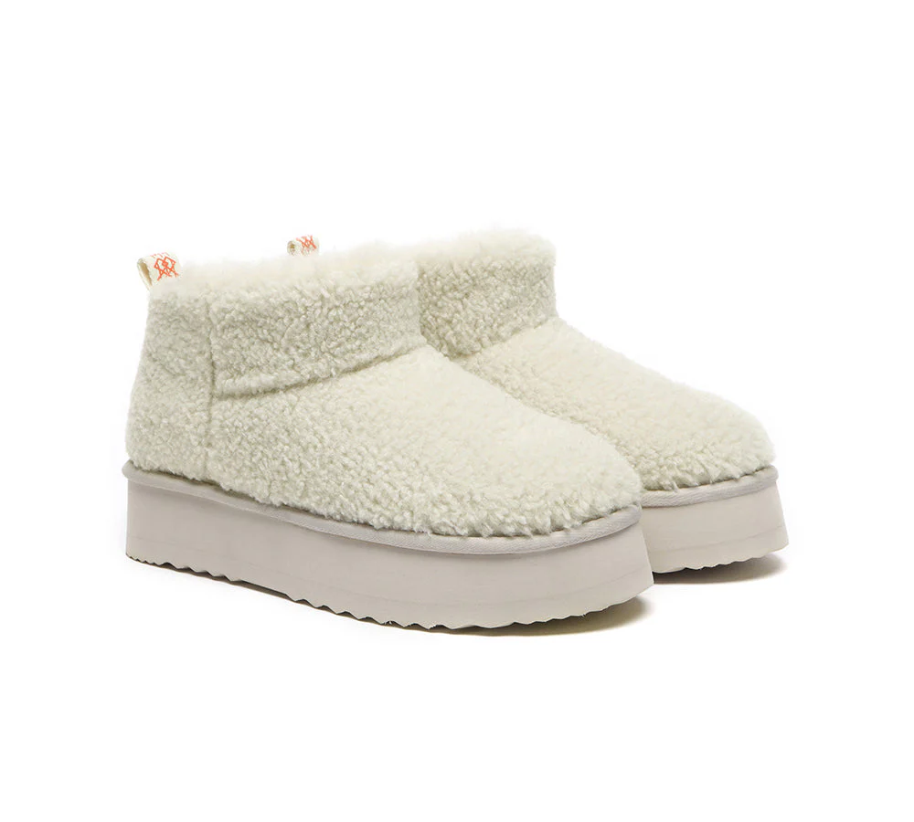 EVERAU? UGG Boots Sheepskin Wool Plush Ankle Ultra Platform Teddycozy