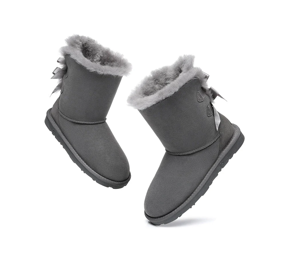 EVERAU? UGG Boots Women Sheepskin Wool Double Baily Short Back Bow