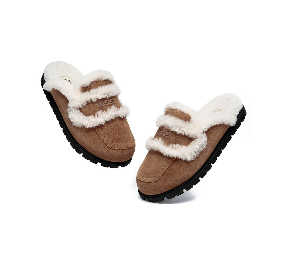 AUSTRALIAN SHEPHERD? UGG Slippers Women Sheepskin Wool Shearling Lined Remi