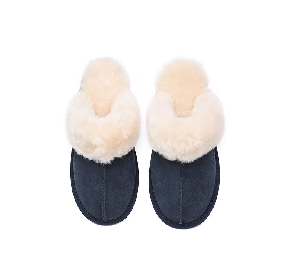 EVERAU? UGG Slippers Sheepskin Wool Suede Scuff Rosa