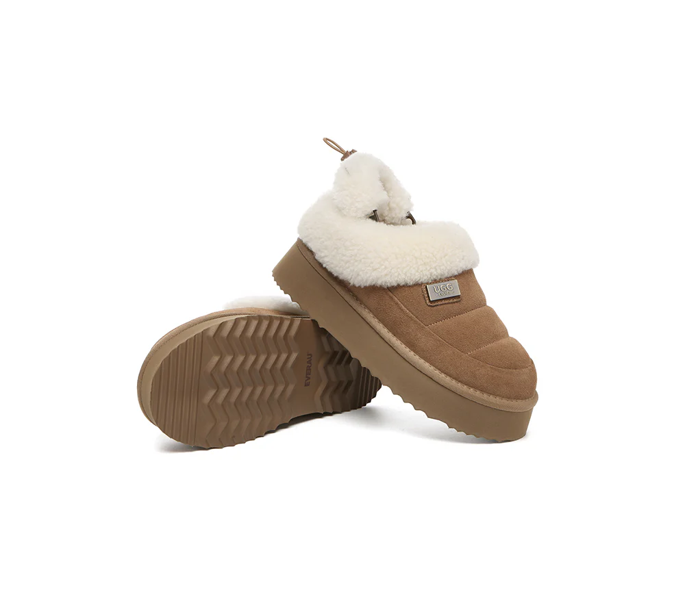 UGG EVERAU? UGG Slippers Women Removable Wool Strap Drawstring Slingback Platform Paige