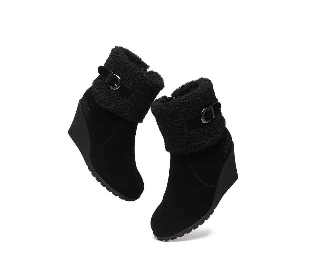 AUSTRALIAN SHEPHERD? UGG Boots Women Sheepskin Shearling Zipper Wedge Joanna
