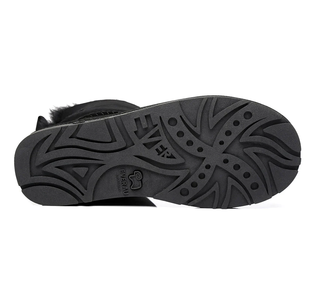 EVERAU? UGG Boots Women Sheepskin Wool Mini Single Back Bow