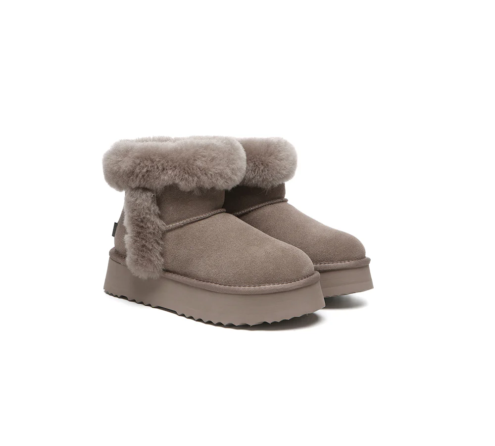 UGG EVERAU? UGG Boots Women Sheepskin Wool Shearling Lined Mini Platform Kazzi