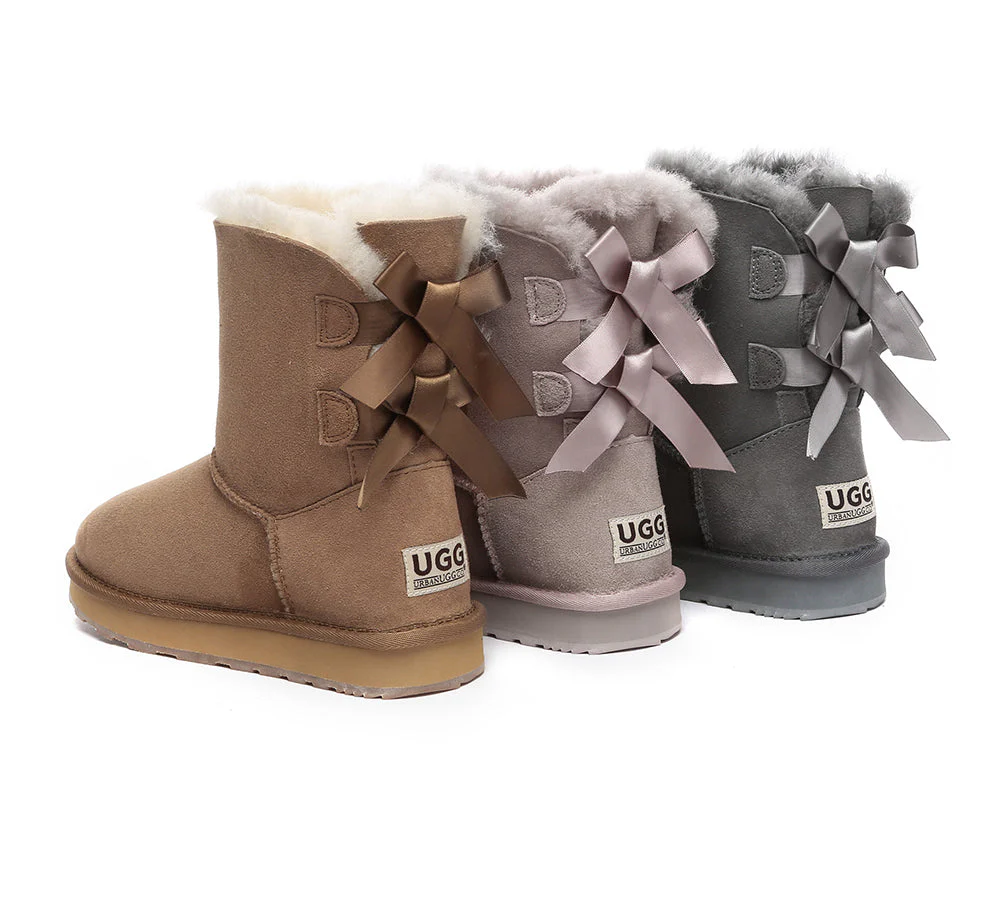 Urban UGG? UGG Boots Women Double faced Sheepskin Wool Short Back Bow