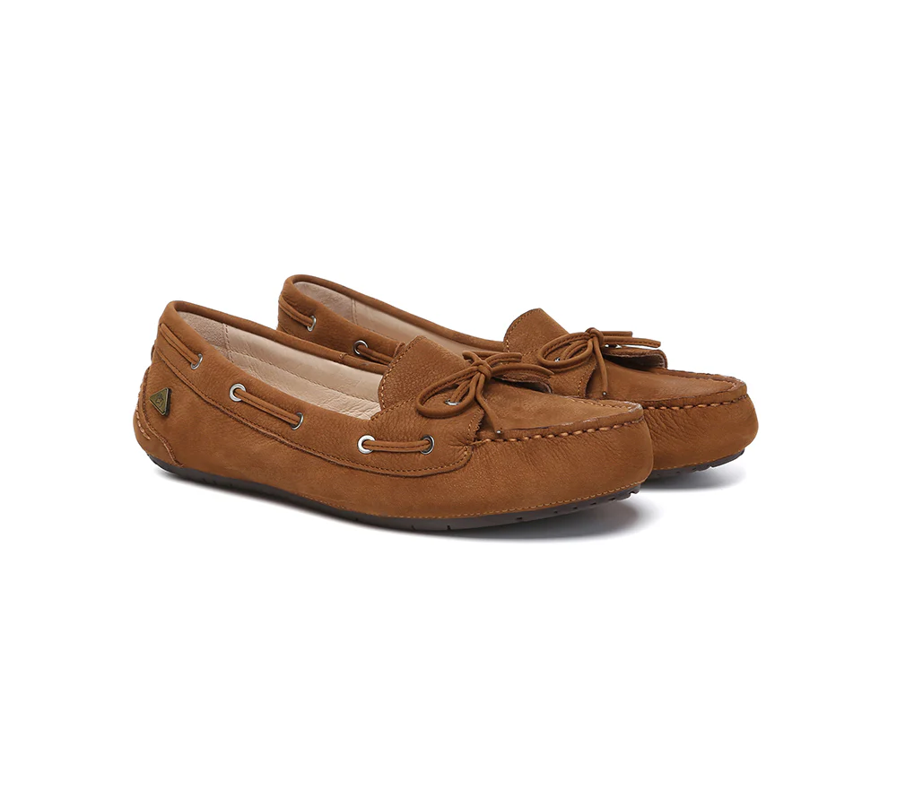 EVERAU? Women Leather Bow Casual Loafers Summer Moccasins Monty