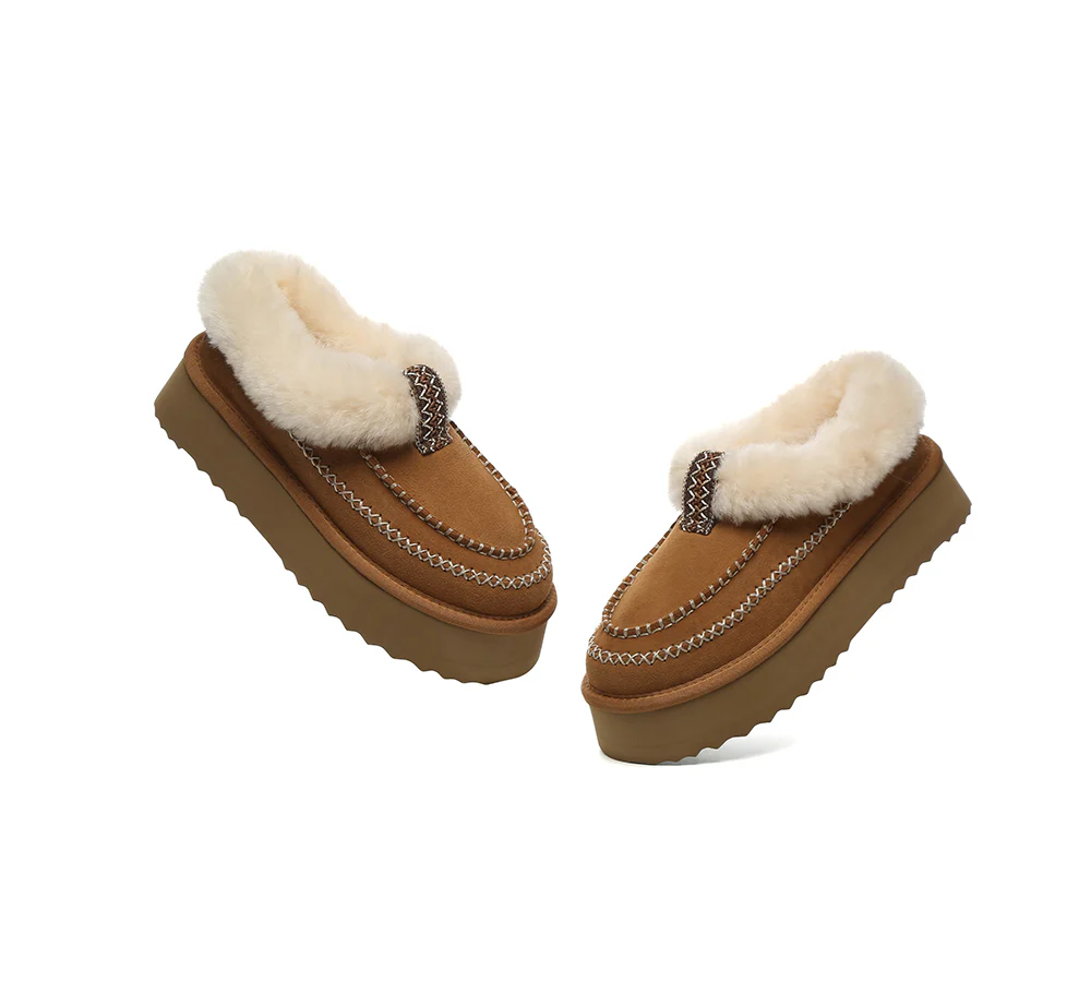AUSTRALIAN SHEPHERD? UGG Slippers Women Sheepskin Wool Collar Ankle Platform Santana