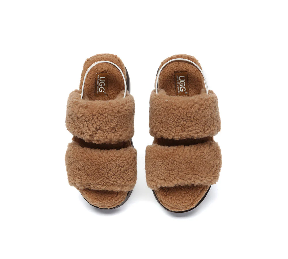 AUSTRALIAN SHEPHERD? UGG Women Double Strap Slingback Platform Fluffy Slides Lyam