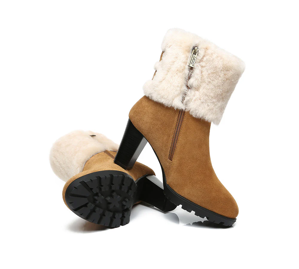 AUSTRALIAN SHEPHERD? UGG Boots Women Shearling Zipper Heel Candice