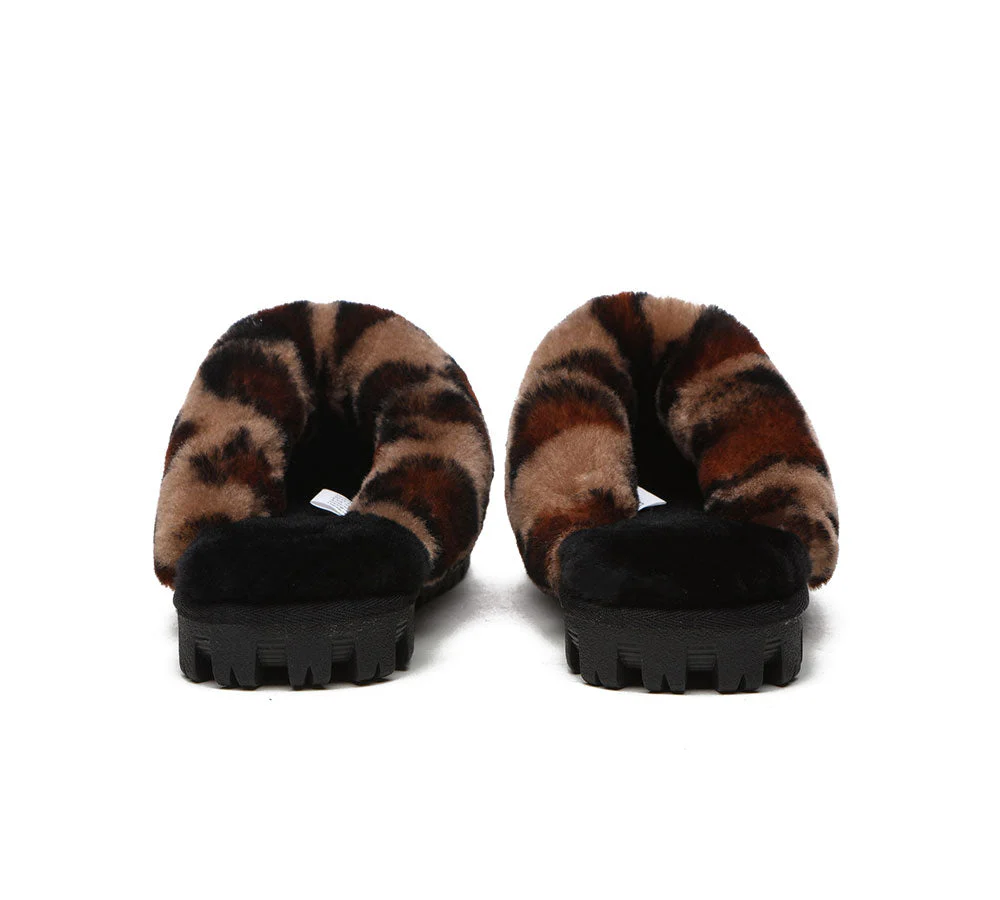 AUSTRALIAN SHEPHERD? UGG Slippers Women Double Face Sheepskin Wool Leopard Print