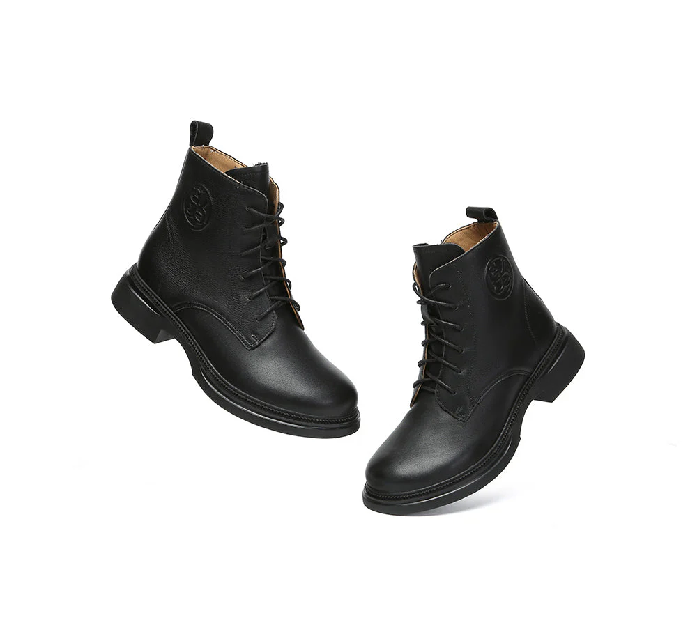 EVERAU? Women Leather Lace Up Zipper Ankle Boots Gabriela