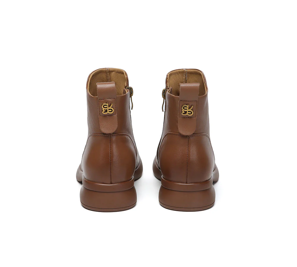 EVERAU? Women Leather Zipper Ankle Boots Chapple