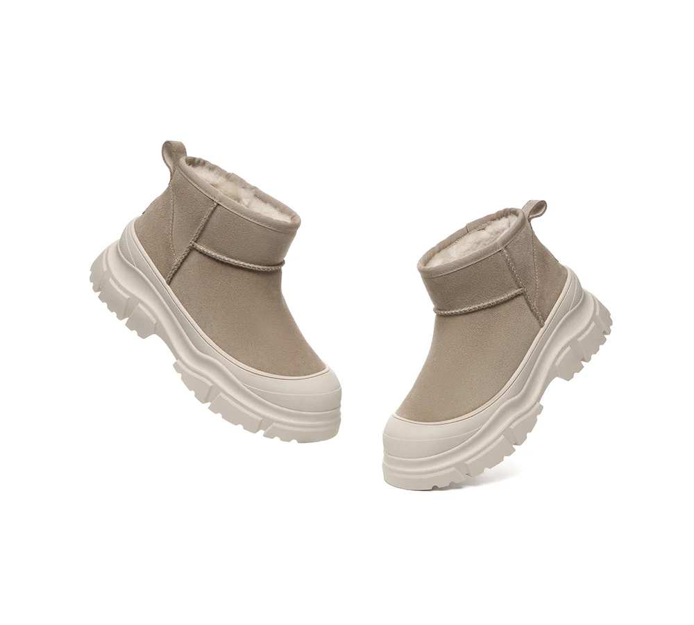 EVERAU? UGG Boots Sheepskin Wool Ankle Chunky Platform Mouni