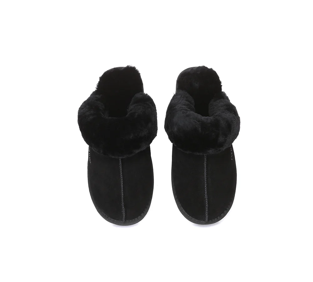 EVERAU? UGG Slippers Sheepskin Wool Suede Scuff Muffin