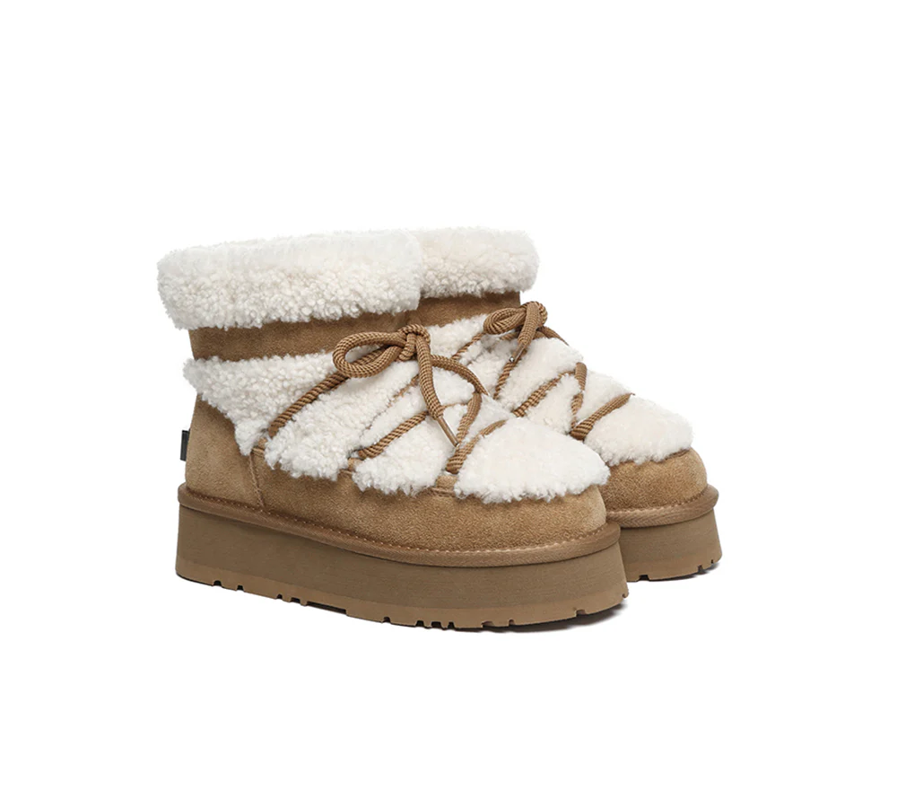 UGG EVERAU? UGG Boots Women Sheepskin Wool Ankle Platform Short Carmen