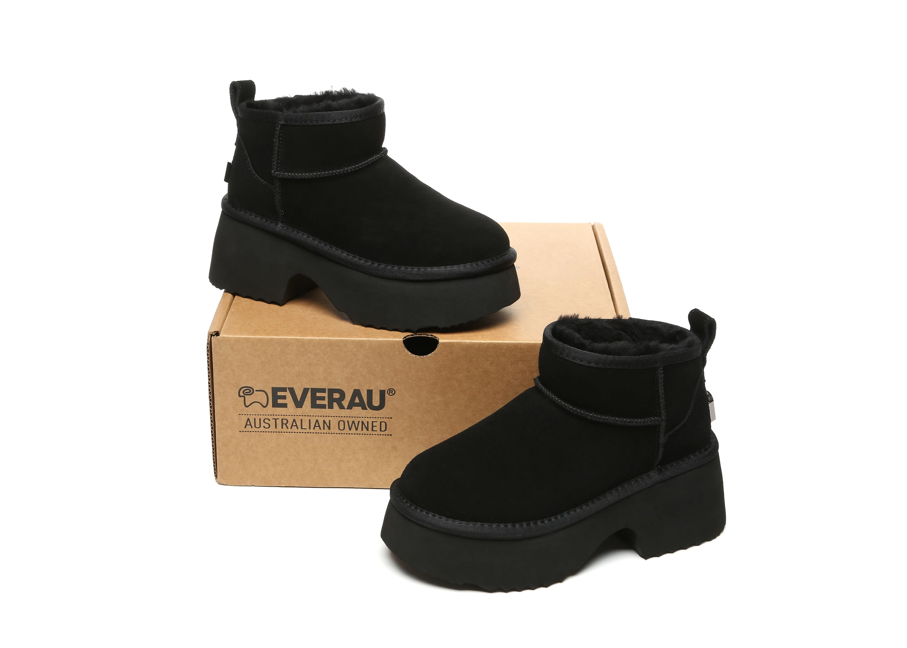 UGG EVERAU? UGG Boots Sheepskin Wool Ankle Chunky Platform Ariel