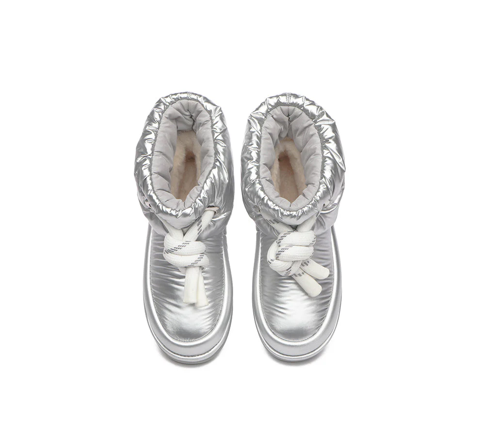 EVERAU? UGG  Boots Women Sheepskin Wool Waterproof Adjustable Drawstring Ankle Delabra