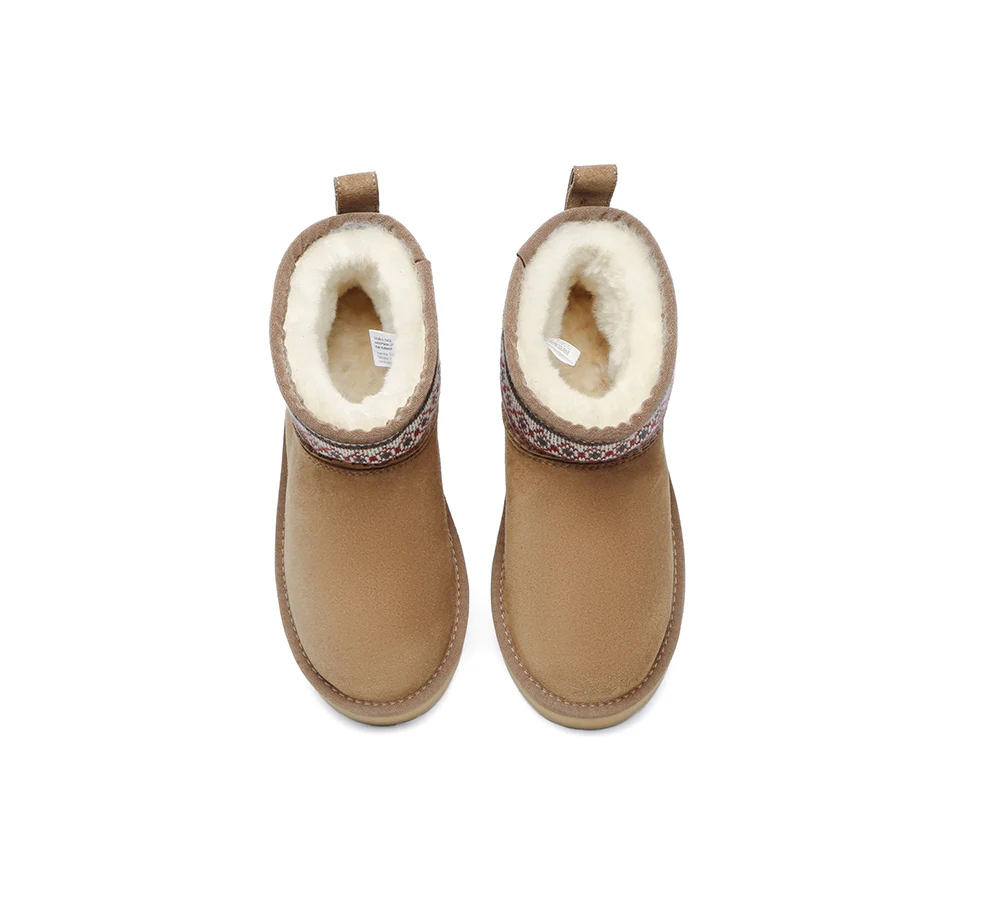 EVERAU? UGG Boots Sheepskin Wool Woven Ankle Platform Grantlee