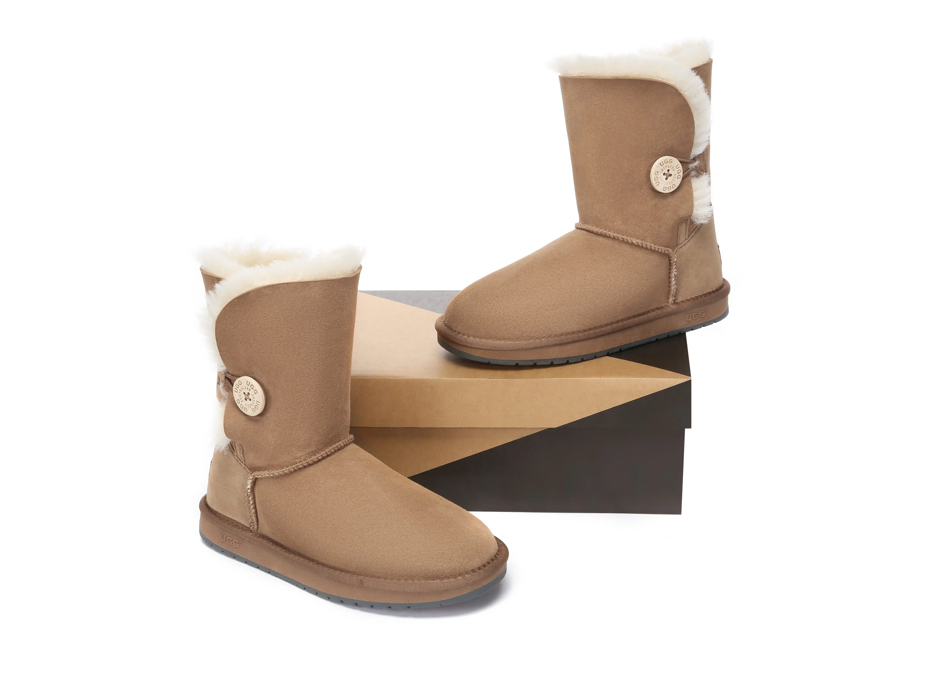 AUSTRALIAN SHEPHERD? UGG Boots Double Face Sheepskin Wool Short Button