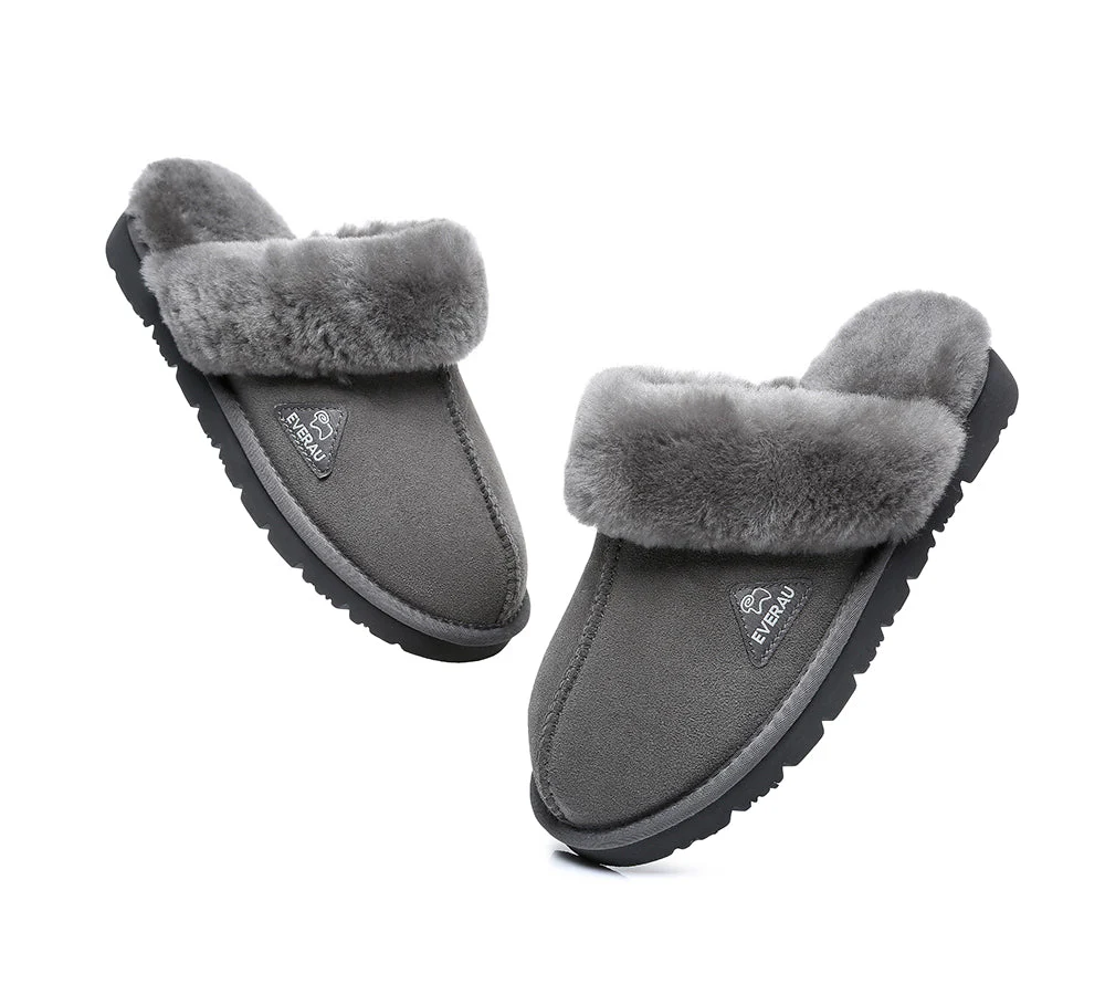 EVERAU? UGG Slippers Premium Sheepskin Wool Scuff Muffin