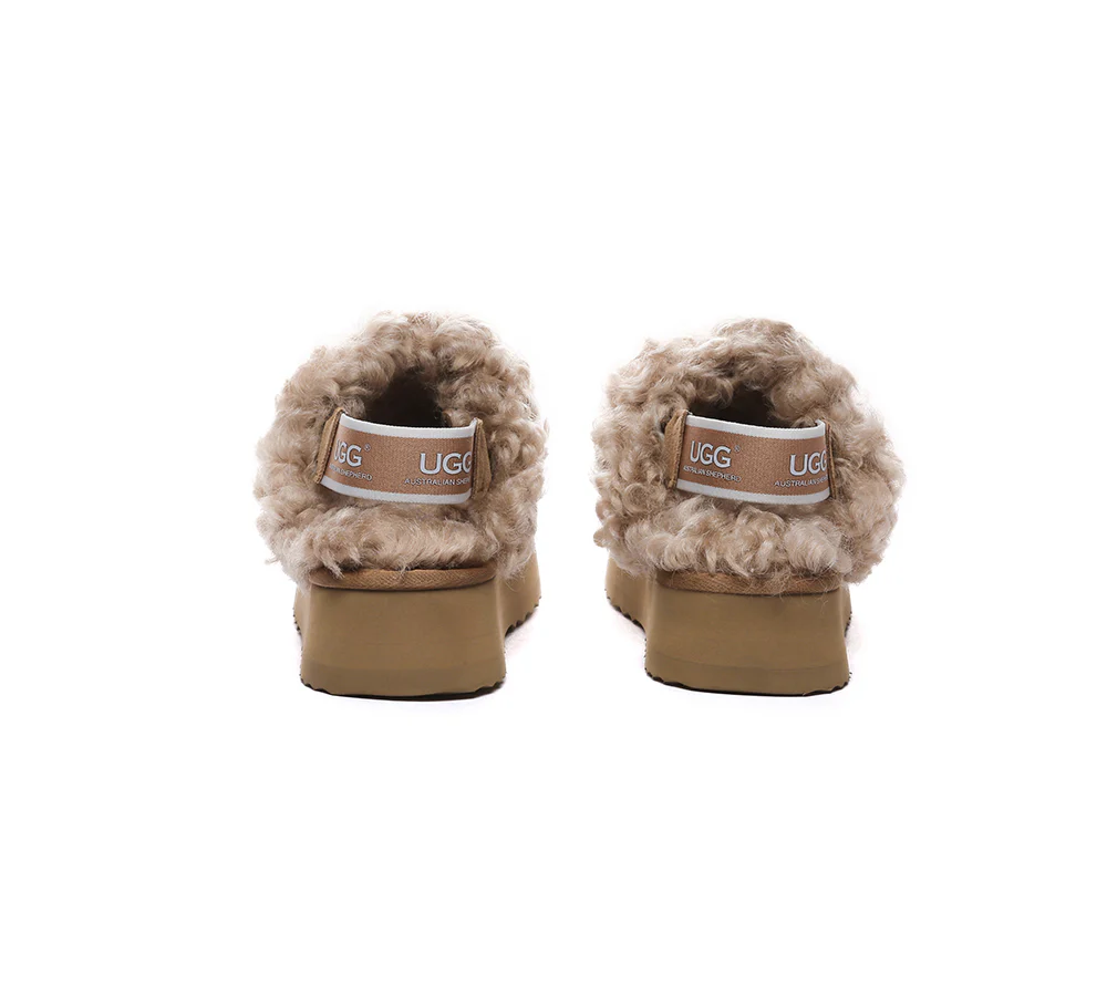 AUSTRALIAN SHEPHERD? 2-Way Style UGG Slippers Women Removable Strap Slingback Platform Waffle Curly