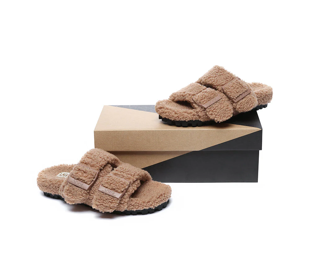 AUSTRALIAN SHEPHERD? UGG Women Shearling Buckle Sandal Slides Jennie