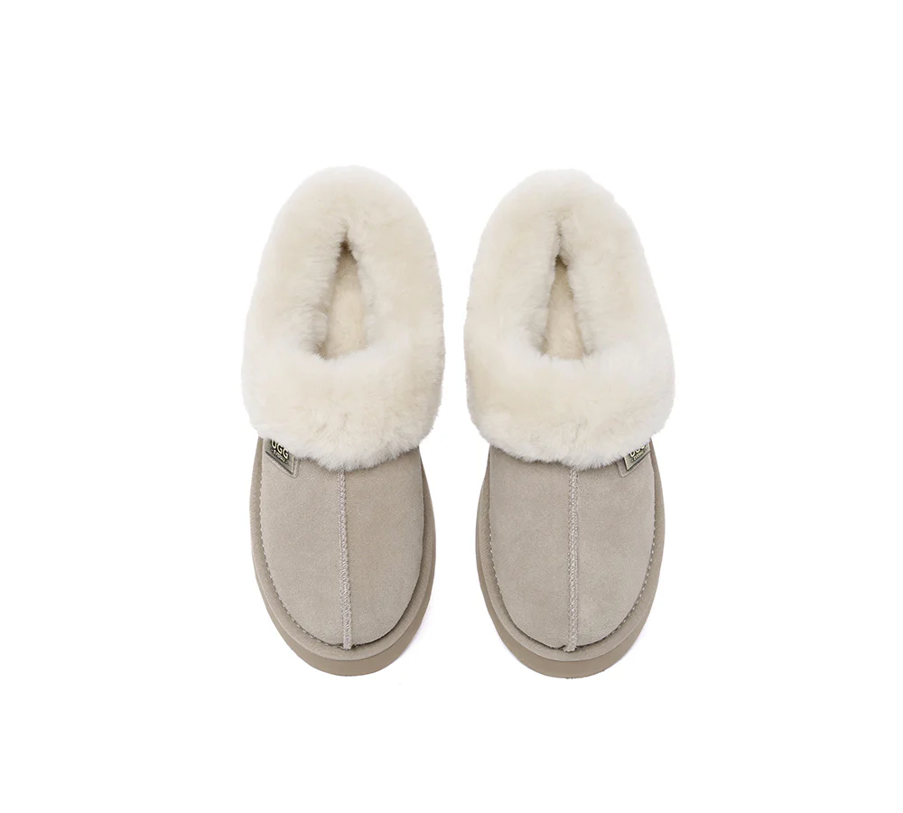 UGG EVERAU? UGG Slippers Women Sheepskin Wool Collar Ankle Platform Gabri