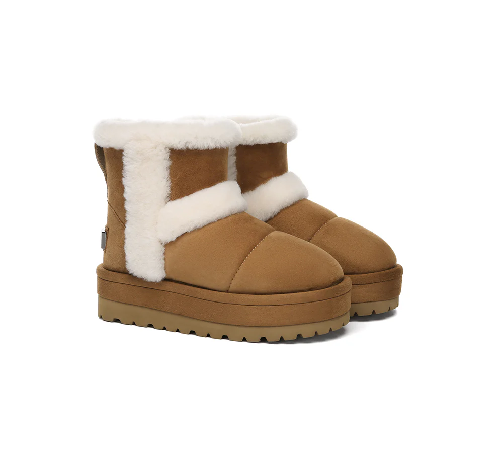 UGG EVERAU? UGG Boots Women Sheepskin Wool Shearling Lined Ankle Platform Udelia