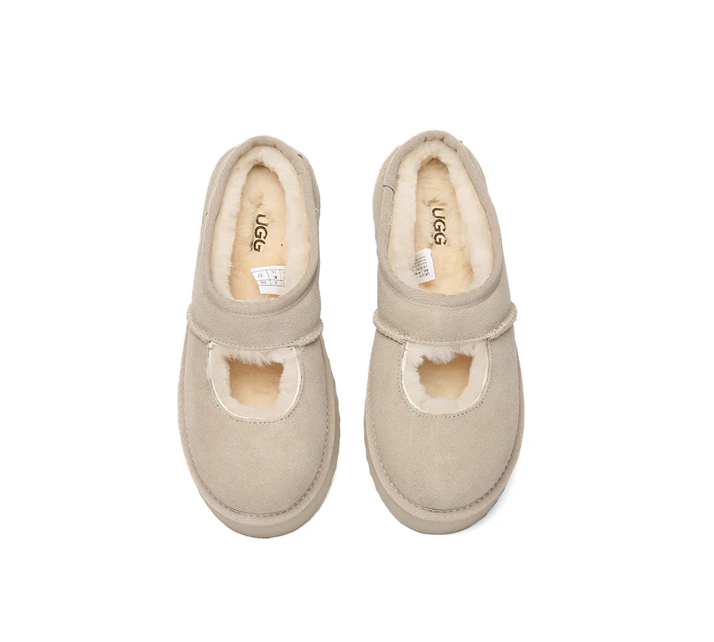 AUSTRALIAN SHEPHERD? UGG Slippers Sheepskin Wool Ankle Platform Carmella