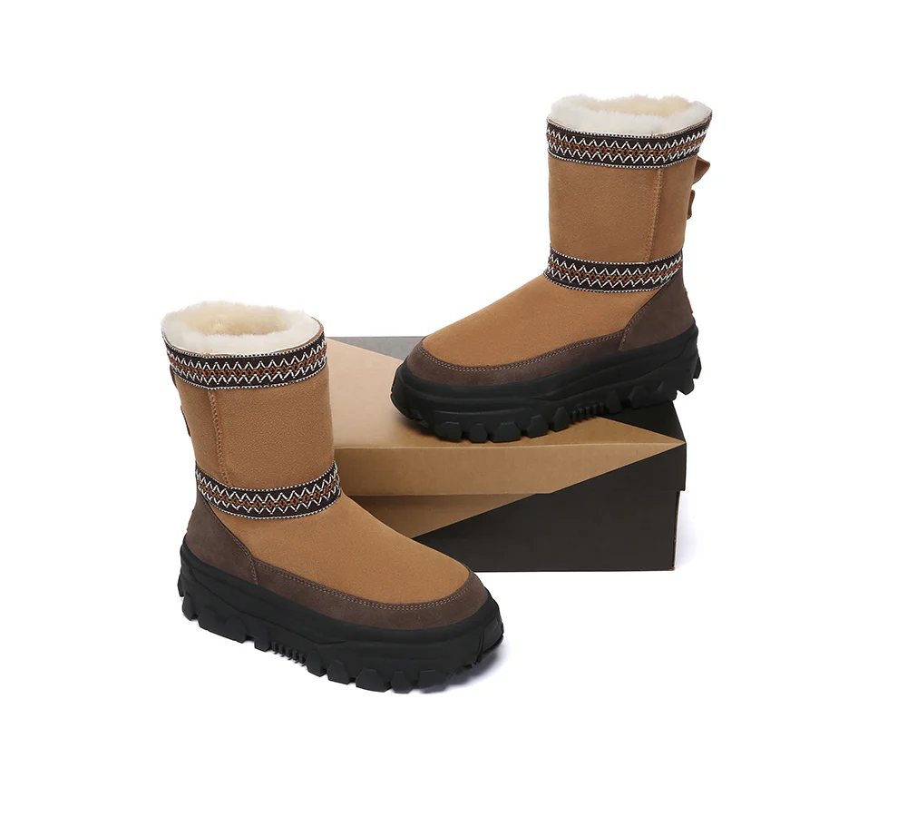 AUSTRALIAN SHEPHERD? UGG Boots Sheepskin Wool Mid Calf Chunky Platform Glacelle