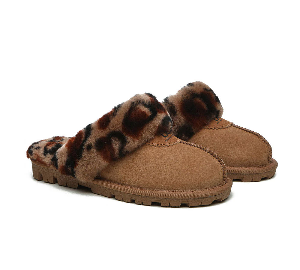 AUSTRALIAN SHEPHERD? UGG Slippers Women Double Face Sheepskin Wool Leopard Print