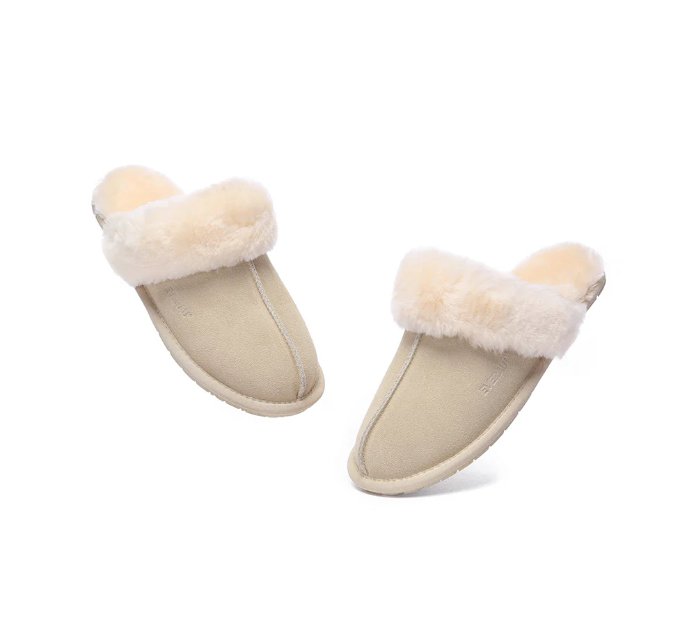 EVERAU? UGG Slippers Sheepskin Wool Suede Scuff Rosa